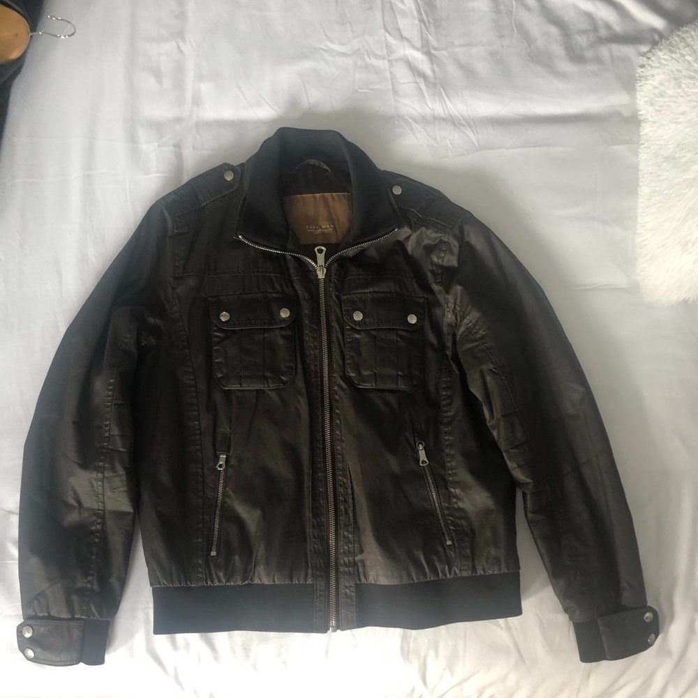 Men's Faux Leather Bomber Jacket